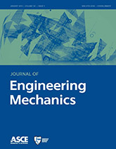 Journal of Engineering Mechanics cover with an image of a triangular drawing on a blue background. The journal title, Engineering Mechanics Institute logo, and ASCE logo are also on the cover.